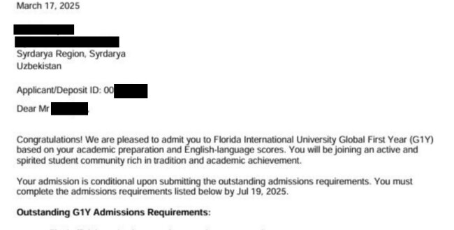 Одиннадцатиклассник из Сырдарьи принят в университет Флориды