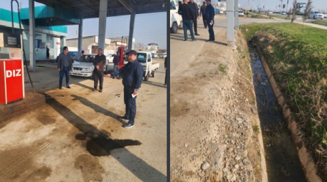 В Джизаке мужчина заплатит штраф за пролитое дизельное топливо на территории АЗС