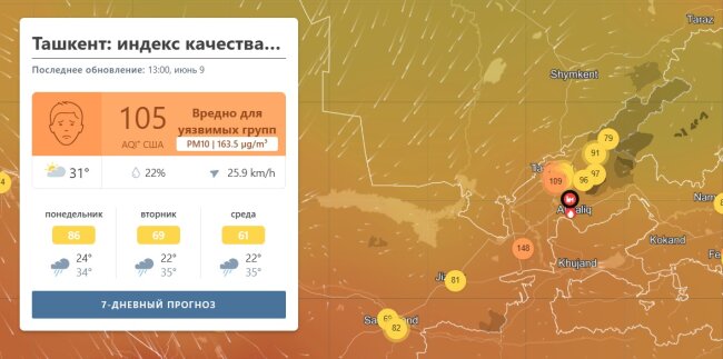 Ташкент занимает 11-ю строчку в рейтинге городов мира по загрязнению атмосферного воздуха