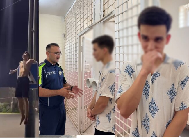 В Термезе полуголый парень повис на дорожном знаке и пожалел об этом