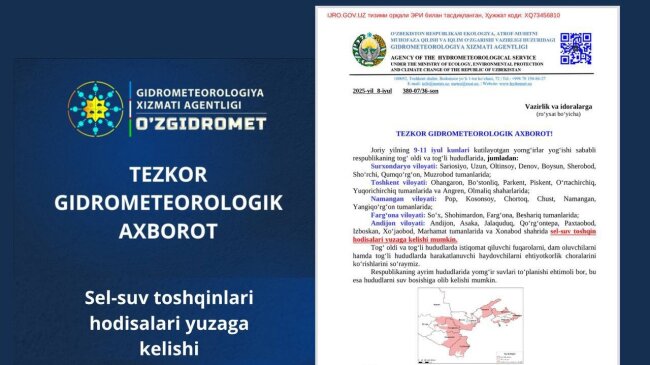 Узгидромет опубликовал экстренное сообщение о погоде на 9-11 июля
