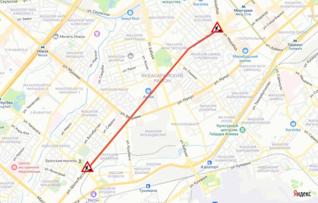 Часть улицы Шота Руставели в Яккасарайском районе закрыли для движения