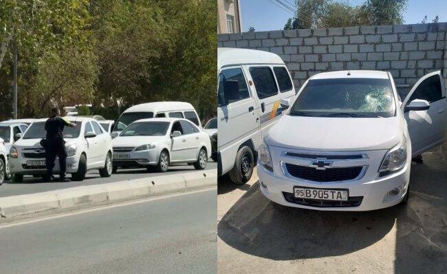 Водитель без прав уходил от погони в Ургенче, сотрудник ДПС разбил ему лобовое стекло