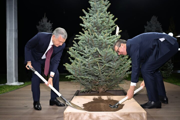 Шавкат Мирзиёев по традиции посадил дерево вместе с Александром Вучичем