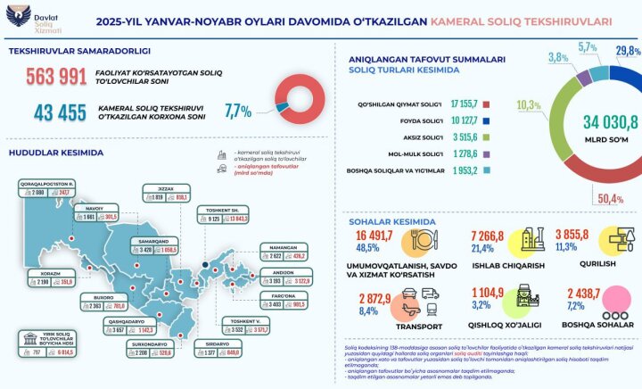 Камеральные проверки затронули почти 8% субъектов предпринимательства Узбекистана