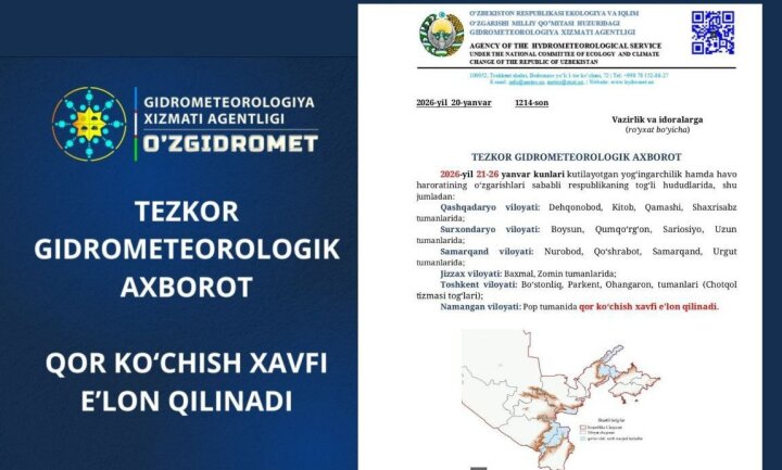 В горах Узбекистана объявлена лавинная опасность с 21 по 26 января
